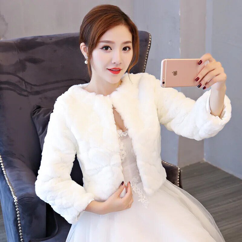 Vestido de novia blanco grueso y cálido, chal de invierno para ceremonia de boda, dama de honor, cheongsam, capa de pelo