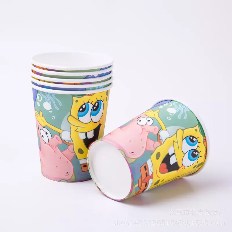 Spugna per cartoni animati-decorazione per feste di compleanno per bambini stoviglie usa e getta tazze per piatti di carta adesivo per bandiera per torte forniture per feste per Baby Shower