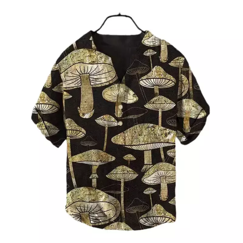 Neues goldenes Pilz-Stil V-Ausschnitt Kurzarmhemd Außenhandel Mode lässig lose T-Shirt Hemd Bambus Leinen Hemd Top