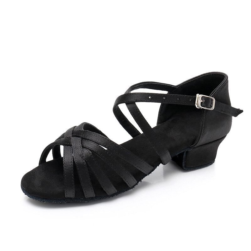 TOVEKIN-zapatos de baile latino para mujer, fondo suave, sandalias de práctica de Jazz, tacón medio para niñas, baile de salón, 3,5 cm