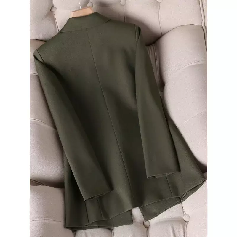 Blazer formal de peito único, manga comprida, feminino, com bolso, jaqueta monocromática, roupa de trabalho, casaco de negócios, verde, cáqui, preto, feminino