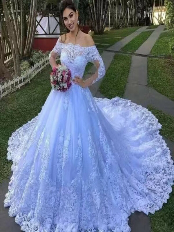 Classic Off the Shoulder Lace Appliques A-Line  Wedding Dress Sweep  Train Vestidos De Novia Garden Country  Bridal Gowns