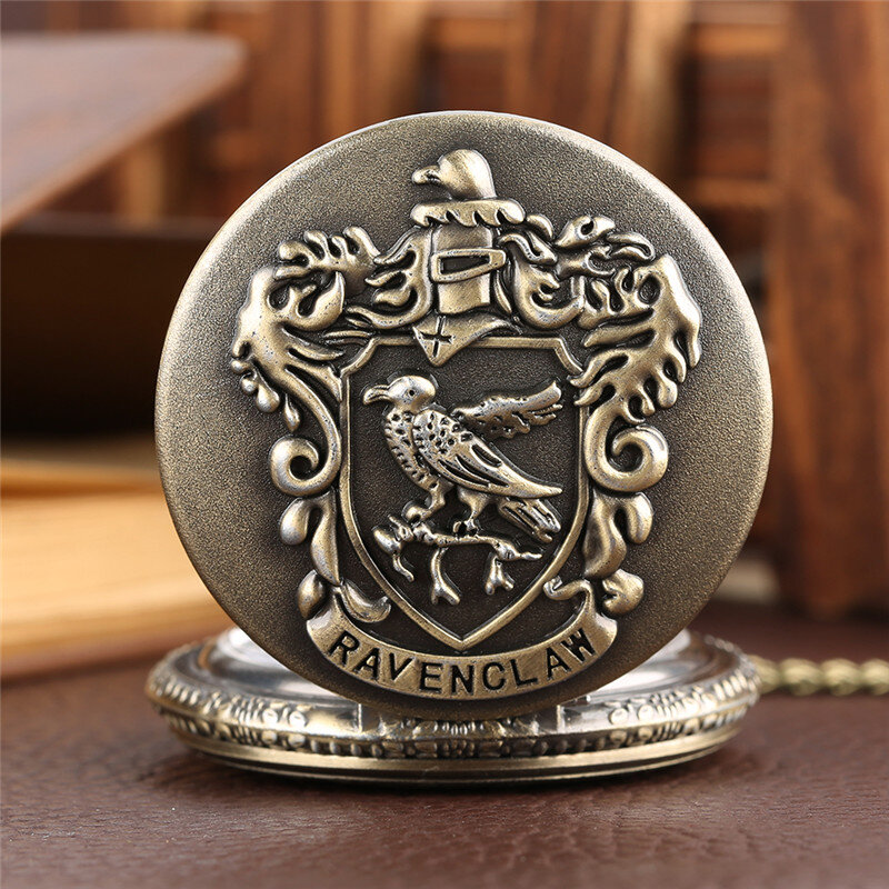 Antigo esculpido 3d pássaro mágico acaedmy design romano número quartzo relógio de bolso analógico masculino feminino colar corrente reloj de bolsillo
