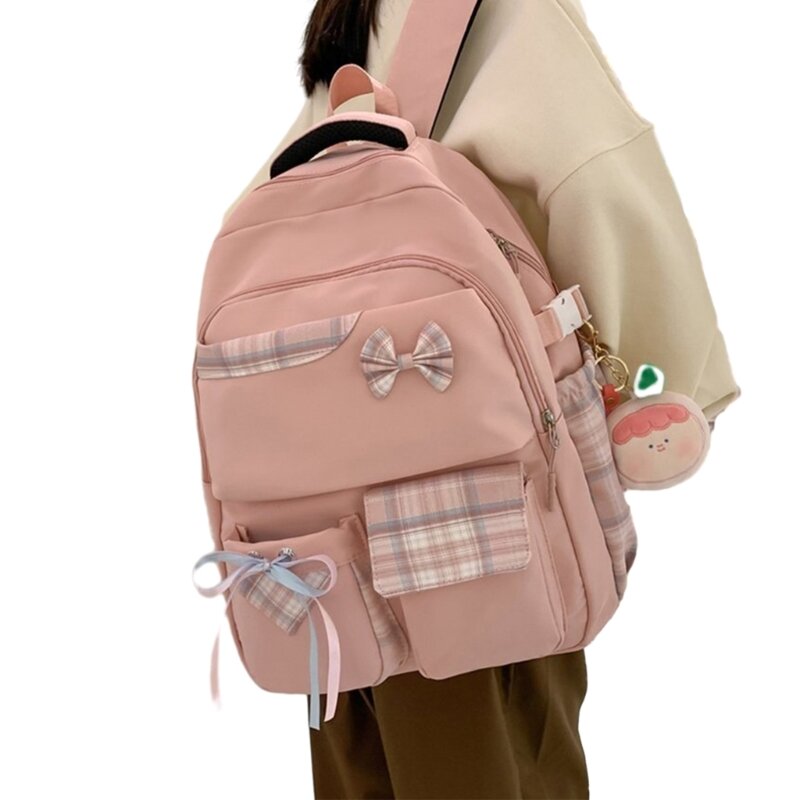 Bookbags com pingente mochila à prova respingos alça dupla bolsa ombro bolsa viagem