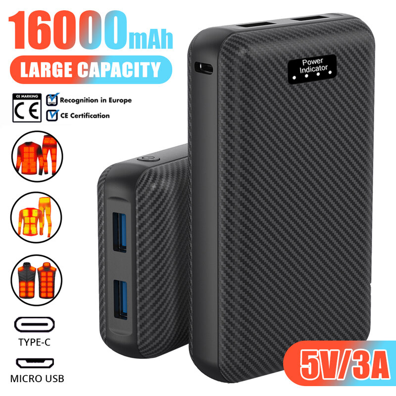 Power Bank 5V/16000mAh Portabl Charging Power Supply Phone External Battery For Heated Jacket Vest Underwear Heated Clothing