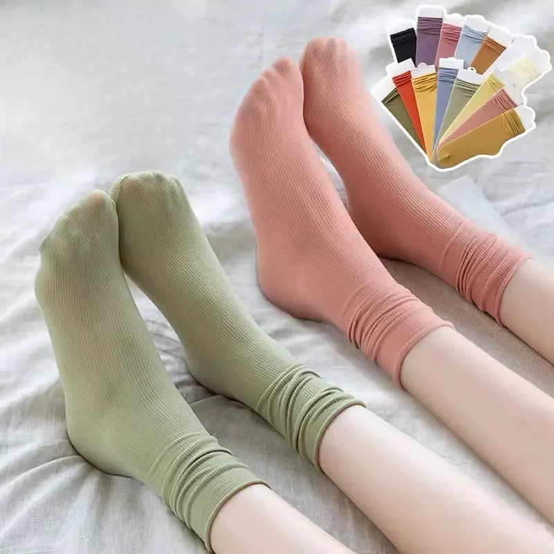 Women's Velvet Socks Are Loose and Thin Summer Solid Color Japanese Nylon Socks Fashionable College Style Soft and Breathable