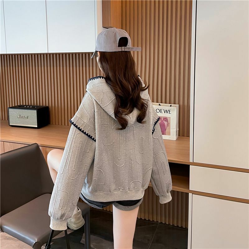 Chic Hooded Women Clothing 2023 Autumn New Fashion Design Sense Niche Solid Loose Casual Hoodie