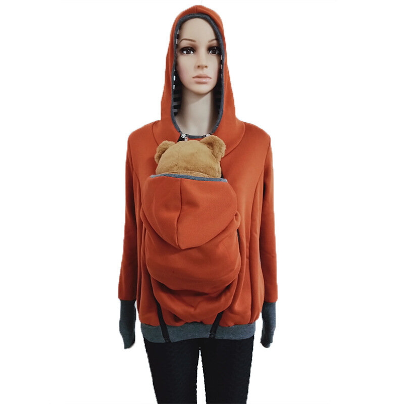 Wiosna trzy-w-jednym wielofunkcyjne ubrania damskie kangur mamusia z kapturem utrzymuj ciepły damski sweter (zdejmowana torba przedszkolna)
