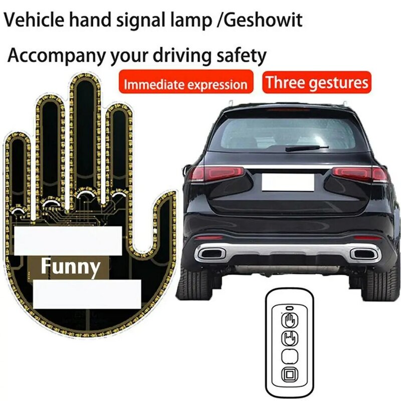 Lumière de geste du doigt du milieu avec télécommande, lumière de voiture de doigt drôle, panneaux de rage routier, autocollant de lampe à main, panneau lumineux pour fenêtre de voiture