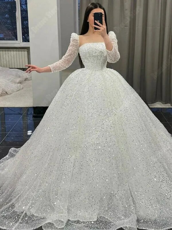Gaun pengantin wanita elegan rok besar halus gaun pengantin putri Hem 2024 elegan pesta pantai Vestido De Novias