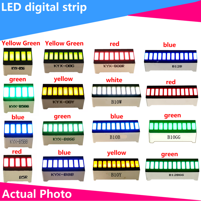 หลอด LED ดิจิตอลริ้วสายไฟแสดงผล5/8/10/12ส่วนสีแดงสด16ฟุต B8R แถบเปล่งแสงแปดส่วน