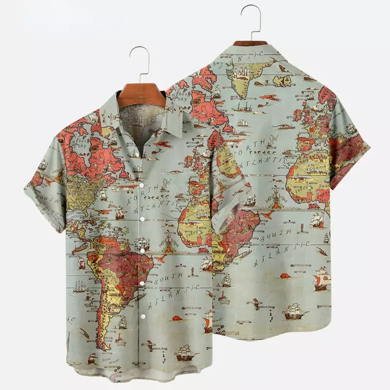 Camicie hawaiane mappa camicia con stampa 3d camicie da donna da uomo camicia con risvolto vocazione Casual da uomo camicetta da viaggio Camisa da spiaggia estiva Casual