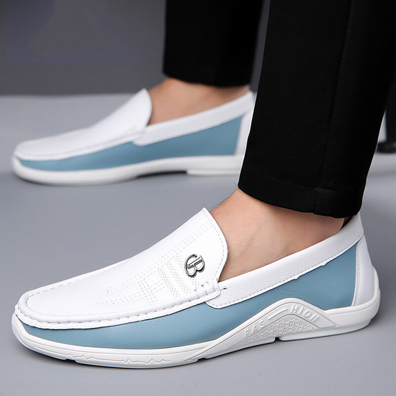 Mens Leather Shoes 2024 Casual Slip on Formal Dress Loafers Breathable Soft Flats for Male Non Slip Driving Office Work Shoes