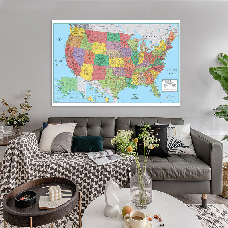 120*80cm Foldable Non-woven Fabric American Administrative Map In English Art Poster Unframed Prints Home Decor School  Supplies