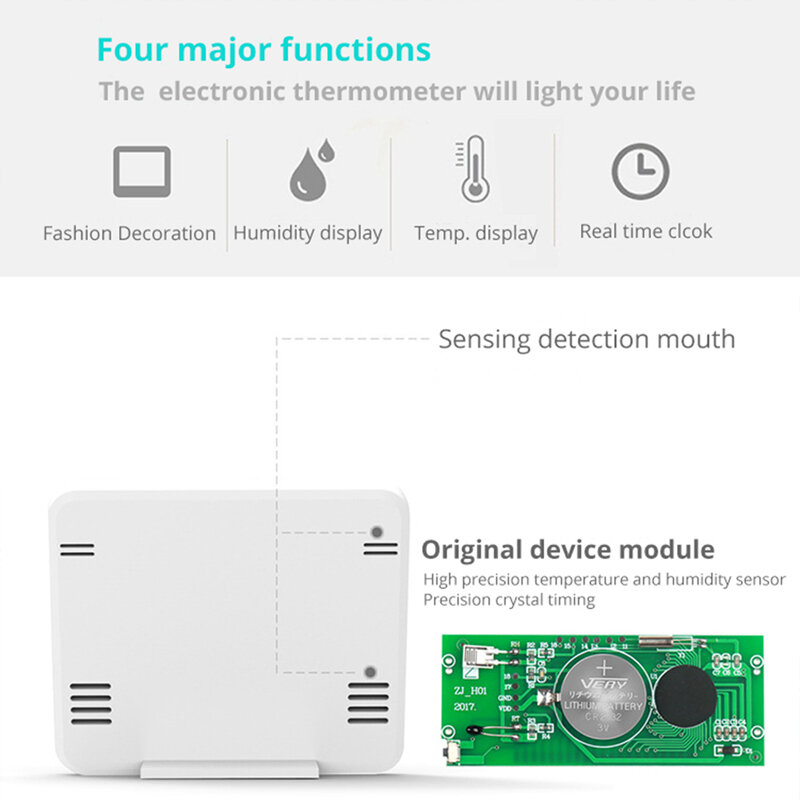 Therye.com-Hygromètre électronique multifonction avec grand écran LCD, horloge automatique, moniteur de température et d'humidité, 3.2"
