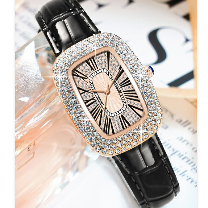 Elegant Women's Quartz Watch with Diamond  Encrusted Celestial Design