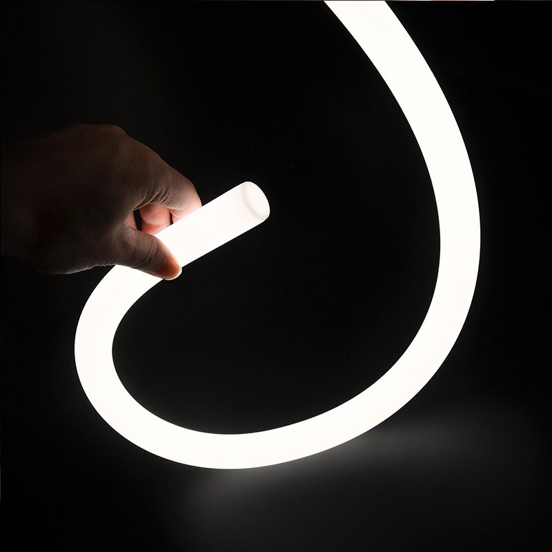 Emitindo Silicone Tubo LED Neon Strip, Corda Flexível Luz, Forma Redonda, 22mm de Diâmetro, IP68 Impermeável, 360 Graus