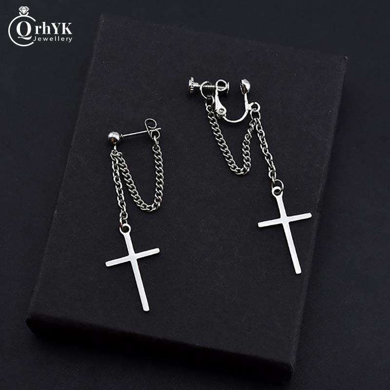 1 para Unisex krzyże kolczyki dla kobiet kolor srebrny krzyż w stylu Gothic Rock Style wisiorek Hip Hop MenPunk biżuteria prezenty
