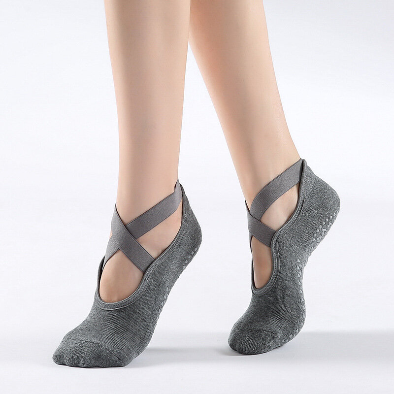 1/3 Pair Yoga Socks for Women Non-Slip Grips Straps Bandage Cotton Sock Ideal Pilates Pure Barre Ballet Dance Barefoot Workout
