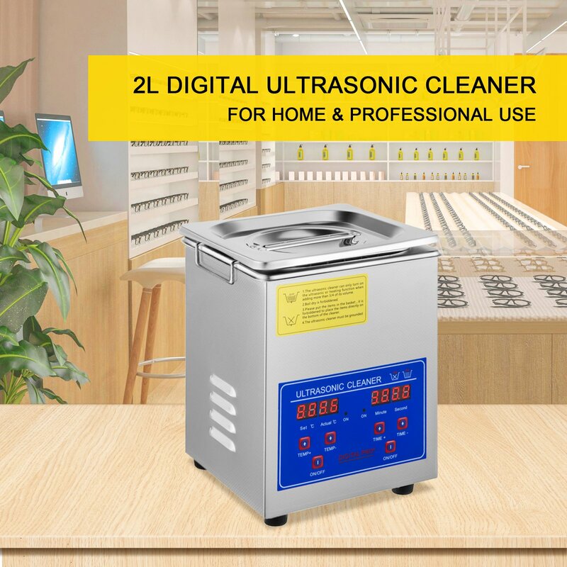 Digital Ultrasonic Cleaner com Temporizador, Peças Mais Limpador, Máquina de Limpeza Jóias, Aço Inoxidável 304, 2L, 40kHz