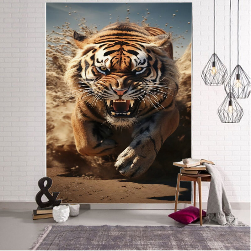 Tapiz de decoración de fondo de Tigre, León, flor, leopardo, tiburón, Animal feroz