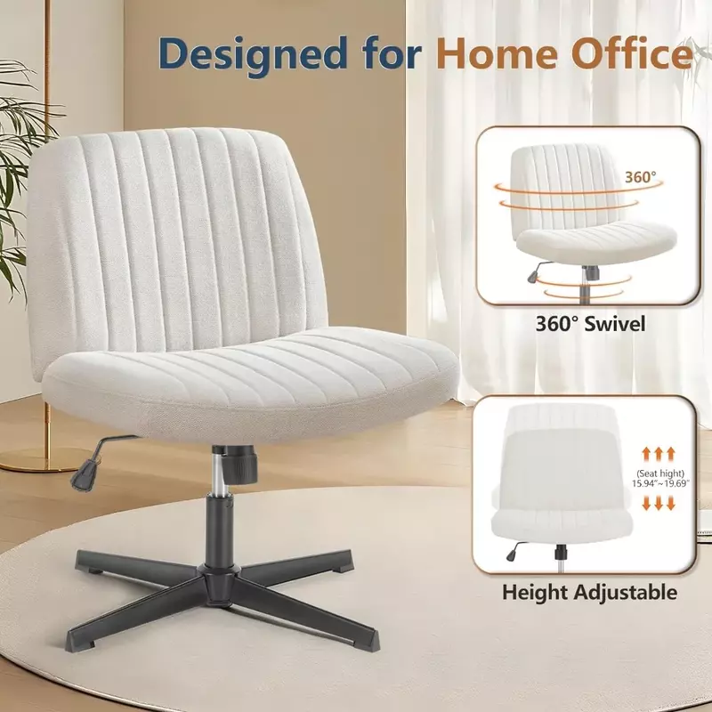 Krzesło biurowe ze skrzyżowanymi nogami, szerokie biurko bez rękawa bez kół, nowoczesne krzesła do biurka z regulacją obrotową