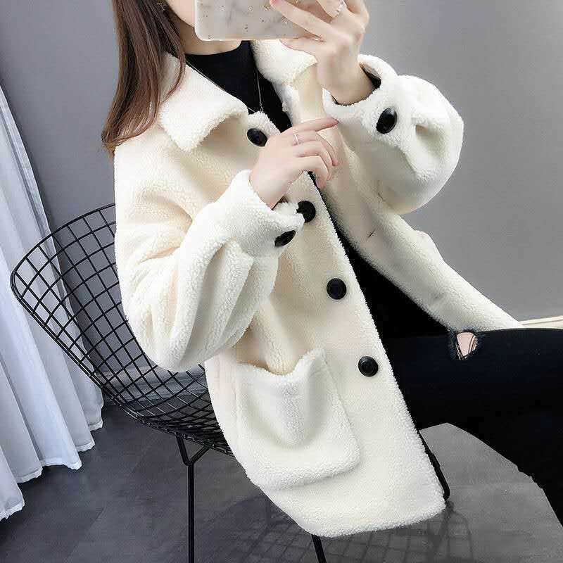 イミテーションラムグレインフリースジャケットカーディガンファッション韓国版ルーズトレンド羊毛毛皮