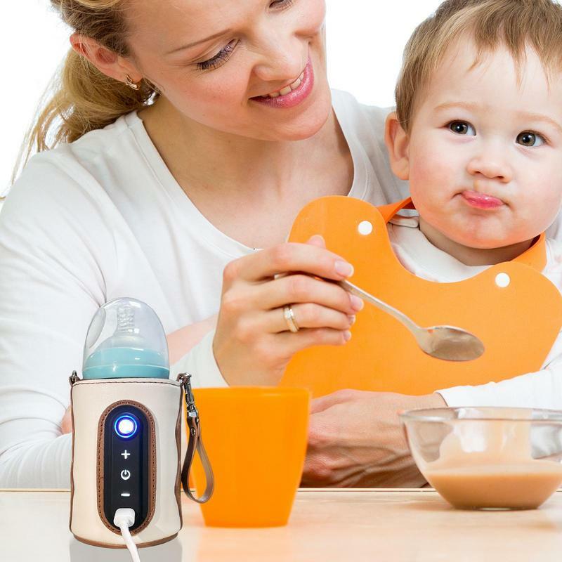 Calentador de biberones para bebé, calentador de biberones portátil con USB, cubierta calentada, temperatura para biberones