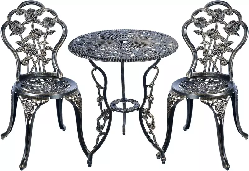 3-teiliges Bistro-Set, Terrassen-Set im Freien, Bistro-Tisch aus rostfreiem Aluminium guss für Möbel im Parkhof