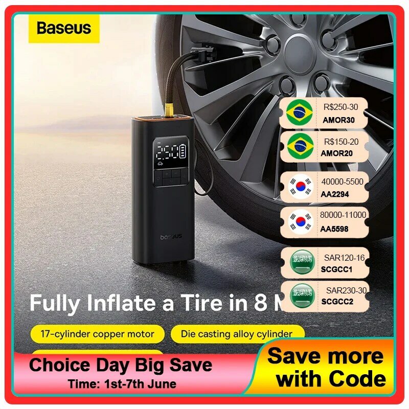 Baseus سيارة الإطارات اللاسلكية مضخة الهواء نافخة Poratble قابلة للشحن ضاغط الهواء لسيارة دراجة نارية دراجة كهربائية مضخة الهواء