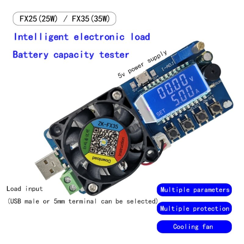 Электронный тестер емкости аккумулятора FX25 FX35 4A 5A, постоянный ток, Электронная нагрузка, USB детектор мощности, регулируемый резистор
