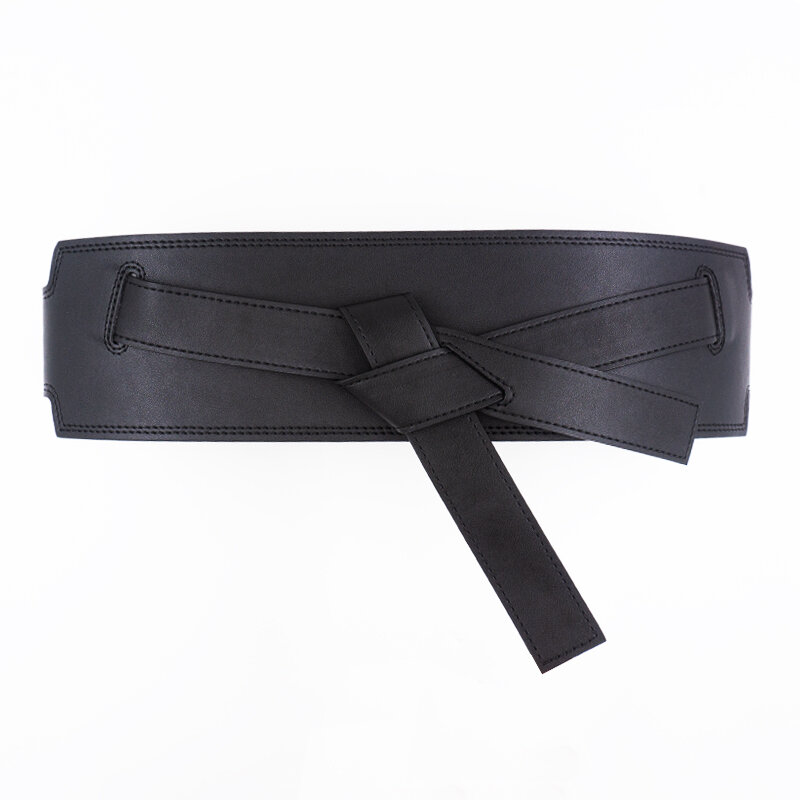Fashion Bow Soft cowhide waist Seal Women's leather coat wide belt dress decorative wide belt
