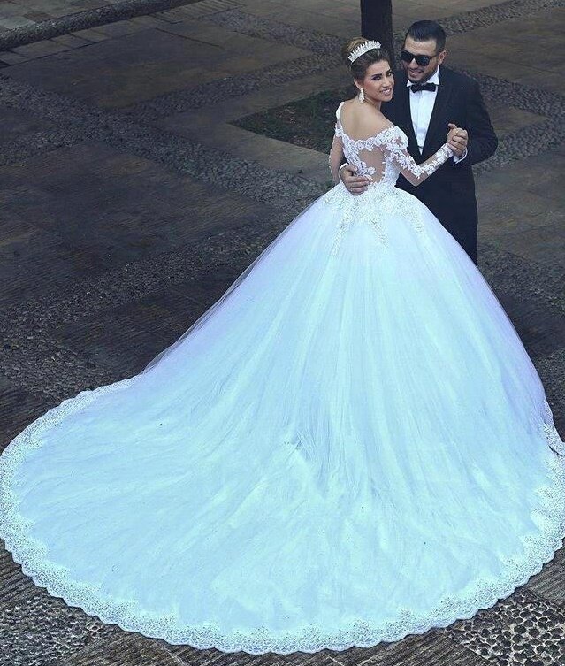 Vestido de casamento luxuoso do laço, estilo do vintage, estilo princesa, vestido de baile, vestido de noiva, 2020