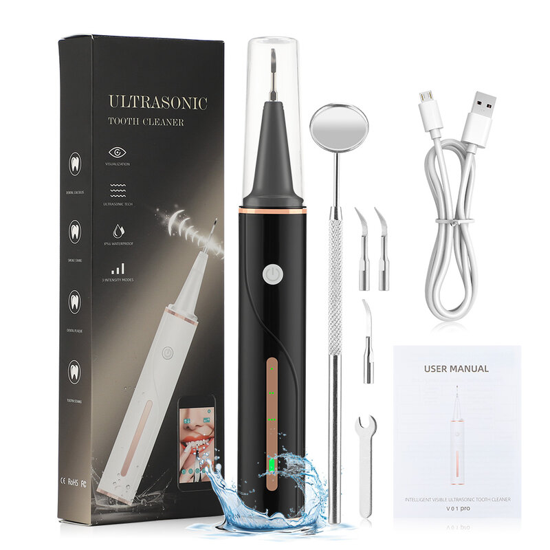 Ultrasonic elétrica Irrigador Dental, LED Oral Tartar Cálculo Mancha Removedor, Visual Dental Scaler, Dentes mais limpos, Ferramentas de clareamento, 3 Modos
