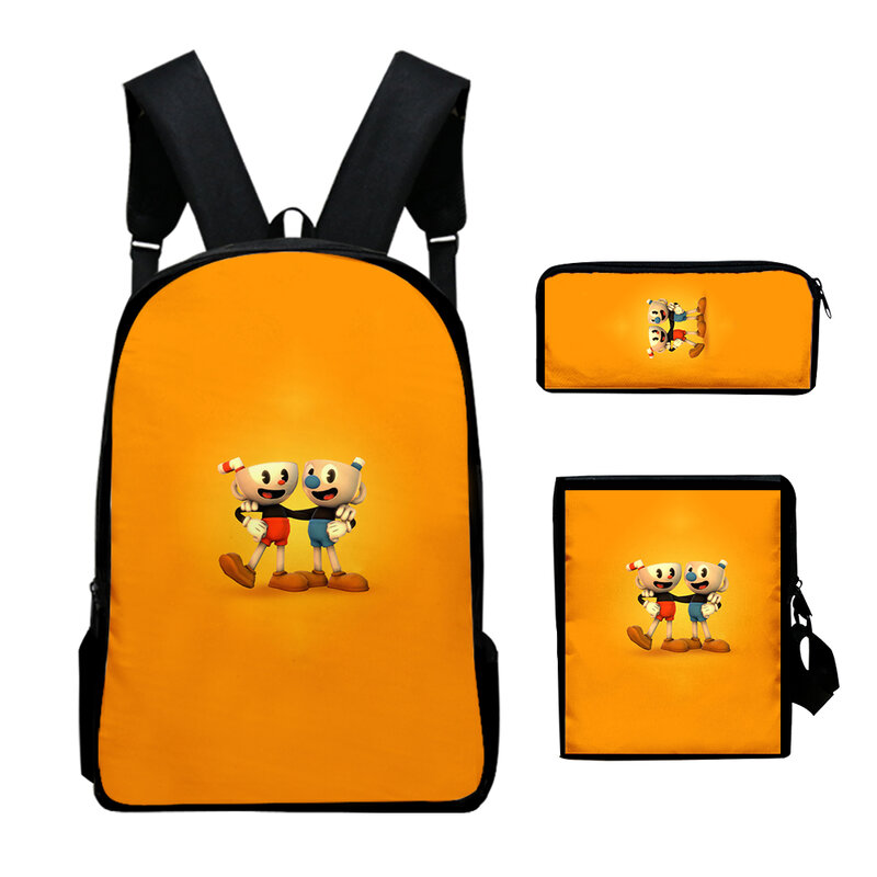 Classic Novelty Funny cuphead 3D Print 3pcs/Set pupil School Bags Laptop Daypack Backpack Inclined shoulder bag Pencil Case