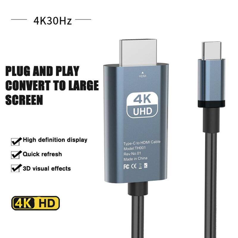 HDMI 프로젝션 케이블 C타입-HDMI 케이블, 울트라 클리어 3D 비디오 케이블, 맥북 프로 에어, 삼성 레노버 씽크패드용, 4K