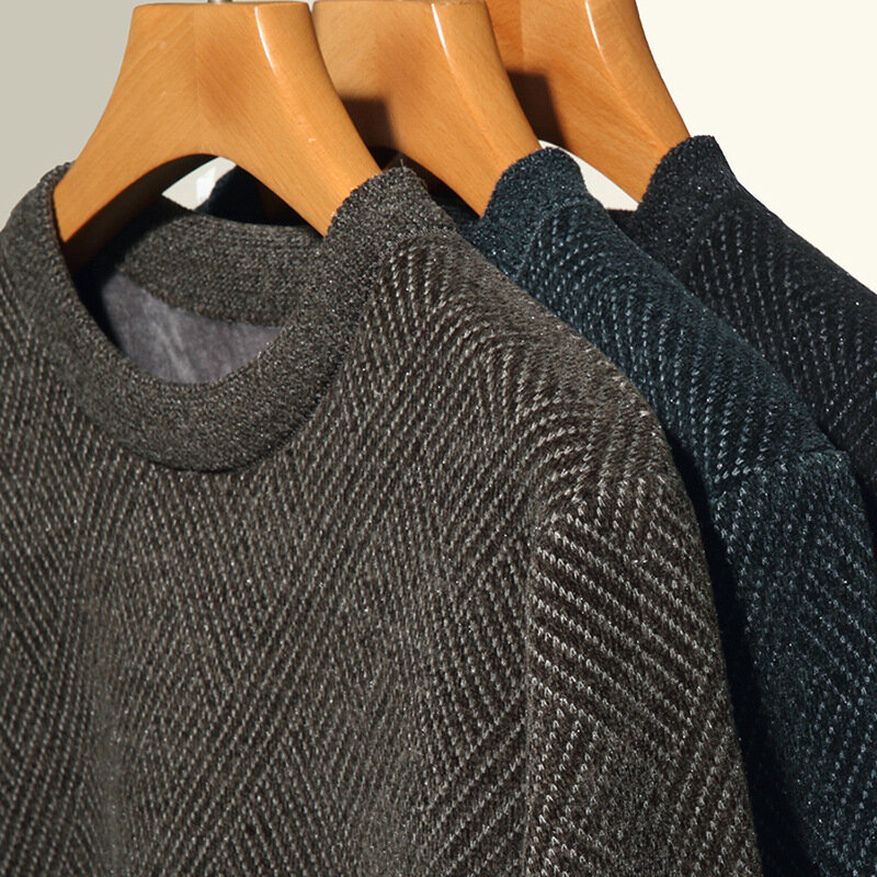 Suéter de cuello redondo forrado de lana de hurón para hombre, camisa de fondo informal de chenilla, ropa de invierno, nuevo