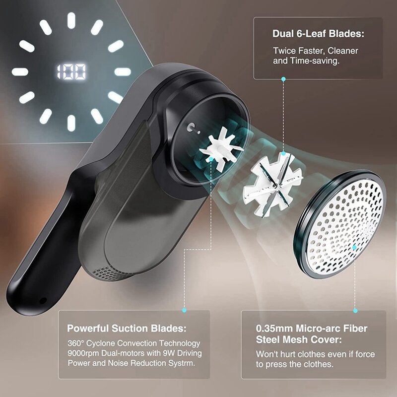 Electric Fabric Shaver Lint Remover Led Digital Display Bobble Remover With 2 Extra Blades For Clothes