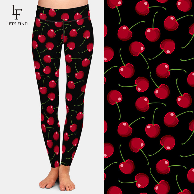 Letsfind Mode Nieuwe Fruit Print Rode Kersen Digital Printing Vrouwen Leggings Hoge Taille Zachte Slanke Fitness Leggings