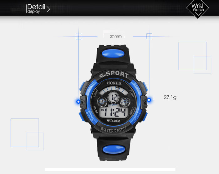 Стальные водонепроницаемые наручные часы для мальчиков, цифровые светодиодные кварцевые часы с будильником и датой, спортивные наручные часы, синие мужские часы без косточек