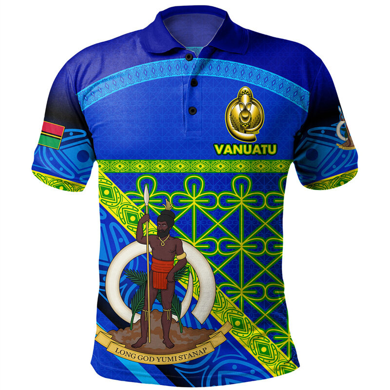 Vanuatu-男性用半袖ポロシャツ,ユーモラスなプリントが施された3Dカジュアルラージサイズのポロシャツ,サマーコレクション