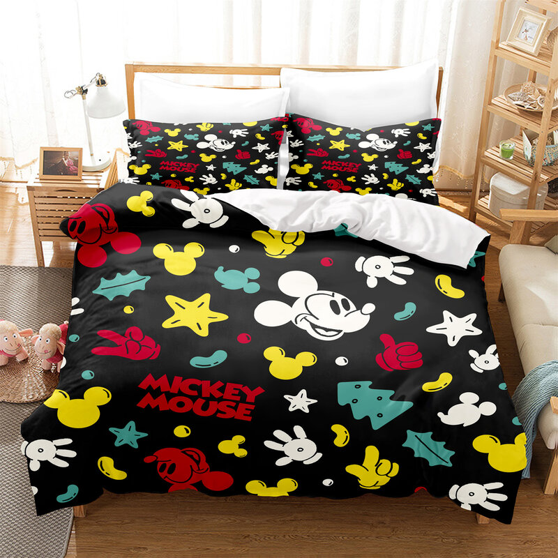 Set tempat tidur Anime Mickey, Set tempat tidur ukuran King, motif lucu kartun, penutup selimut 3d, Set tempat tidur anak-anak