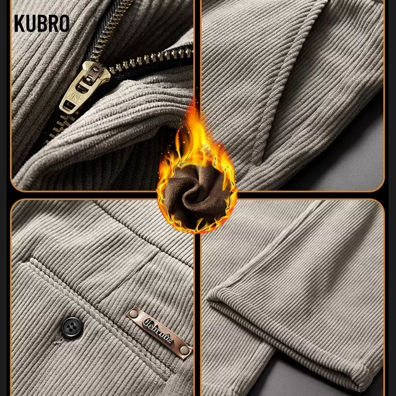 Kubro-男性用の厚みのあるフリーススマートパンツ、ビジネスカジュアルパンツ、ソフトウォームコットンパンツ、小さなストレートパンツ、冬、高品質