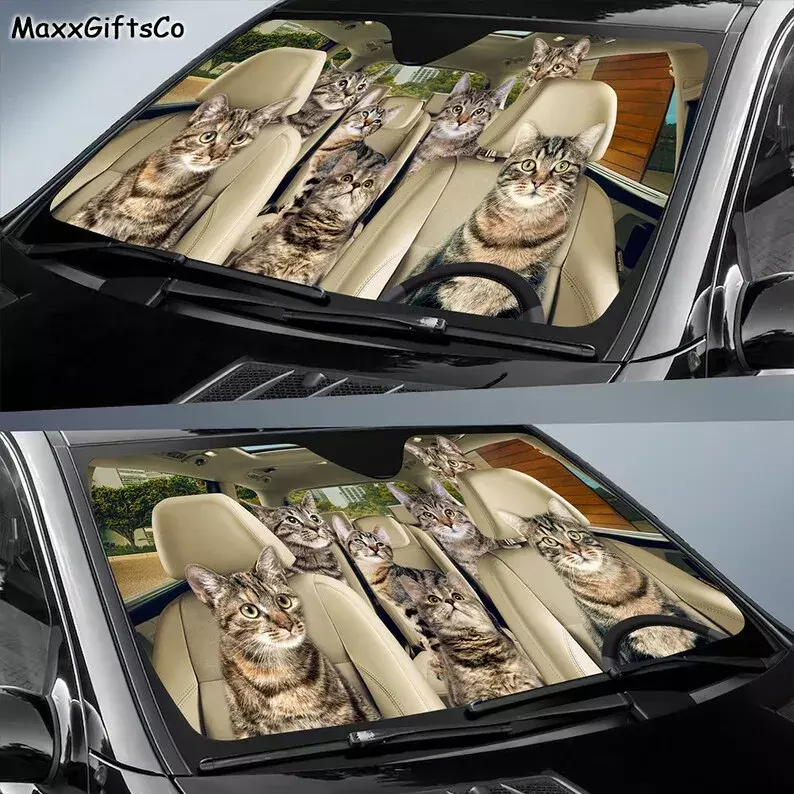 European Shorthair Car Sun Shade, Cats Windshield, Cats Family Sunshade, Cat Car Accessories, Car Decoration, Gift For Dad, Mom