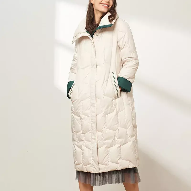 화이트 덕 다운 푸퍼 자켓 캐주얼, 따뜻한 방풍 롱 코트 여성용 2022 겨울 신상품