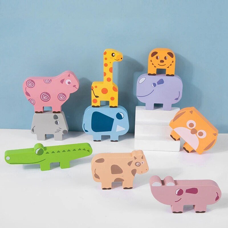 Wooden Team Building Toys Stacking Blocks Set,Animals Balance Toys For Toddlers Kids Boys Girls-Drop Ship