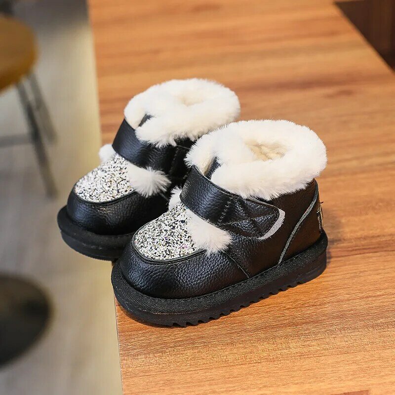Zapatos de bebé de invierno botas de nieve niño pequeño más algodón acolchado zapatos de bebé grueso en primer lugar los caminantes antideslizante suela SOH026