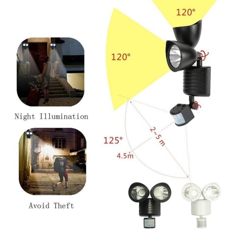 22 led duplo detector de segurança solar luz ponto sensor movimento projector ao ar livre luz parede para jardim paisagem venda por atacado