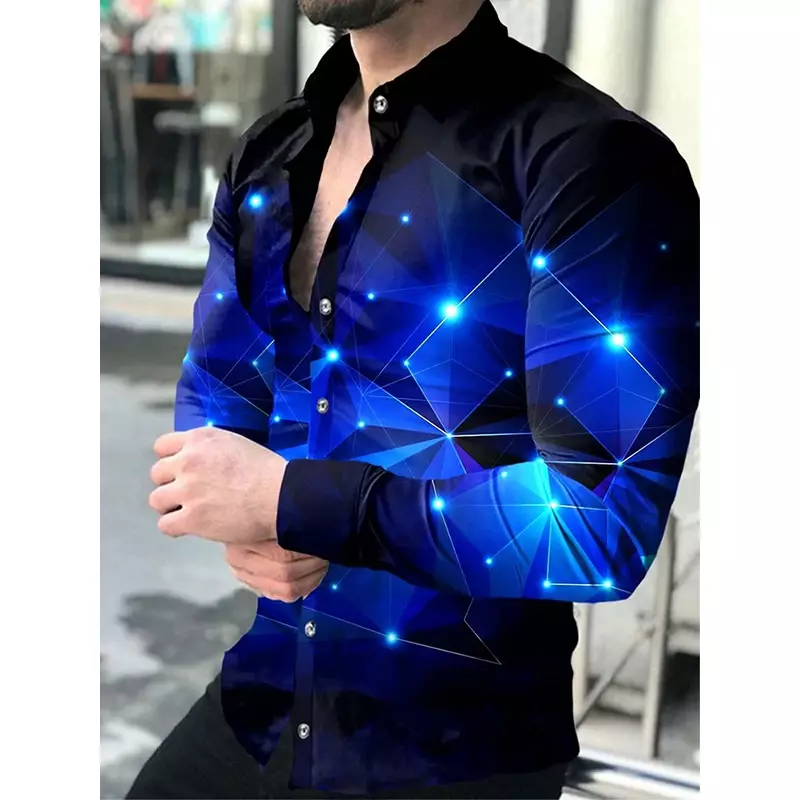 Cardigã de diamante extragrande masculino, constelação geométrica, camisa de manga comprida, alta qualidade, primavera, festa de baile