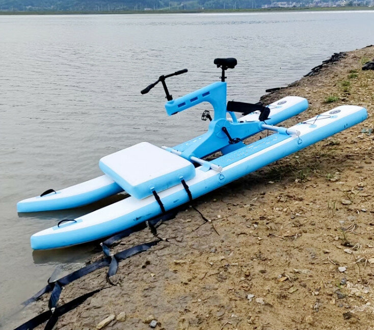 Water Play Equipment Portable Inflatable Pontoon Floating Bicycle Pedal Boat With Mat
